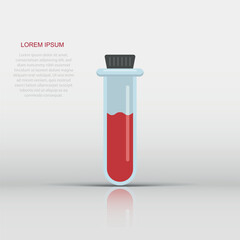 Blood in test tube icon in flat style. Laboratory flask vector illustration on isolated background. Liquid in beaker sign business concept.