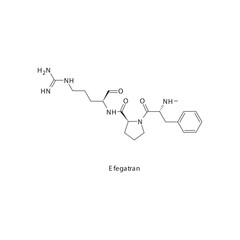 Efegatran flat skeletal molecular structure Thrombin inhibitor drug used in risk of thrombosis treatment. Vector illustration.