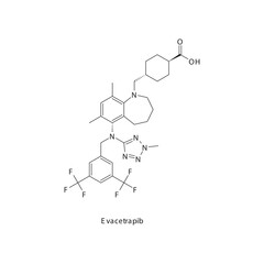 Evacetrapib flat skeletal molecular structure CETP inhibitor drug used in hyperlipidemia treatment. Vector illustration.