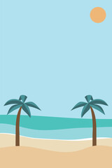 Fototapeta na wymiar Beach with palm trees, vector illustration.