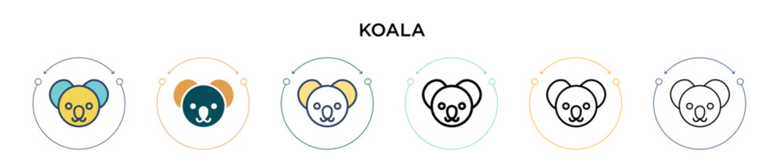 Koala icon in filled, thin line, outline and stroke style. Vector illustration of two colored and black koala vector icons designs can be used for mobile, ui, web © Digital Bazaar
