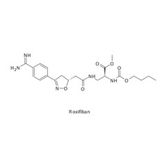 Roxifiban flat skeletal molecular structure Glycoprotein IIb/IIIa inhibitors drug used in risk of thrombosis treatment. Vector illustration.