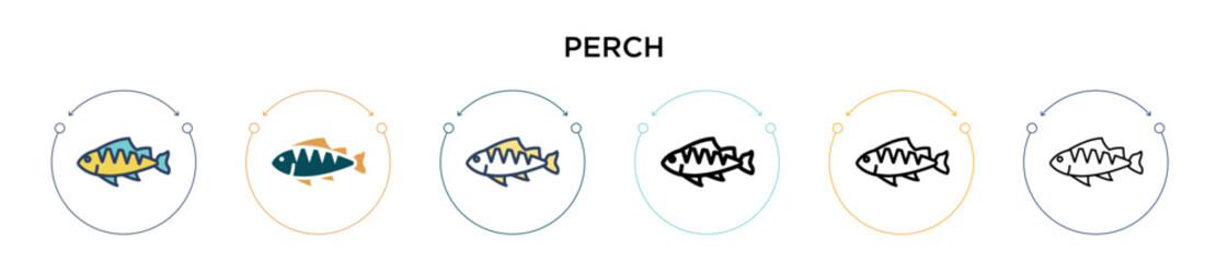 Perch icon in filled, thin line, outline and stroke style. Vector illustration of two colored and black perch vector icons designs can be used for mobile, ui, web