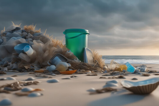Garbage dump on a sandy seashore