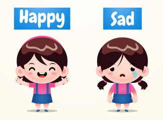 Cute Girl Opposite Words For Happy And Sad