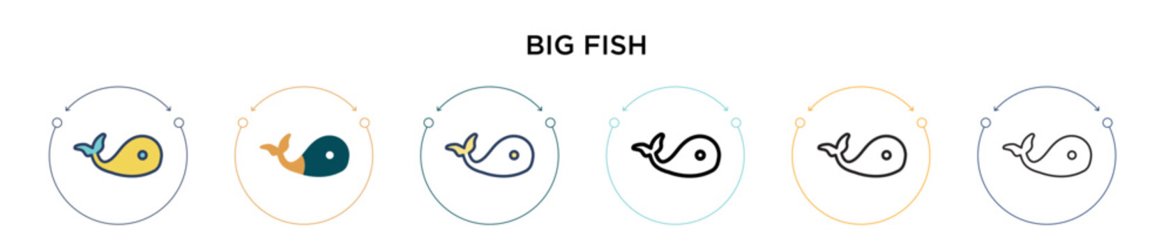 Big fish icon in filled, thin line, outline and stroke style. Vector illustration of two colored and black big fish vector icons designs can be used for mobile, ui, web