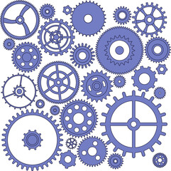Set of various mechanical and watch gears.