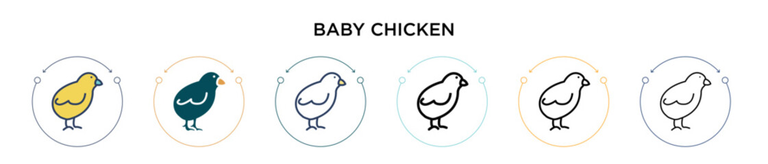 Fototapeta na wymiar Baby chicken icon in filled, thin line, outline and stroke style. Vector illustration of two colored and black baby chicken vector icons designs can be used for mobile, ui, web