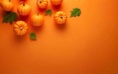 Thanksgiving holiday pumpkin arrangement against an orange colored background