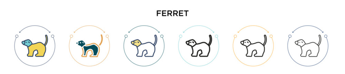 Ferret icon in filled, thin line, outline and stroke style. Vector illustration of two colored and black ferret vector icons designs can be used for mobile, ui, web
