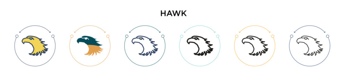 Hawk icon in filled, thin line, outline and stroke style. Vector illustration of two colored and black hawk vector icons designs can be used for mobile, ui, web
