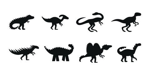 Flat vector silhouette illustrations of dinosaurs