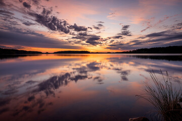 Sunset in summer at Lake Saimma, Finland