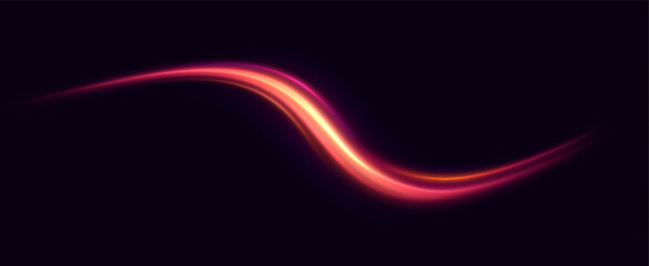 neon multicolored glowing swirl. The effect of moving at the speed of light. Easy trail. Shiny wavy path. Vector.