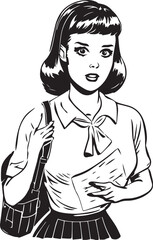 Vintage girl with a backpack goes to school, girl go school, Vector Illustration, SVG