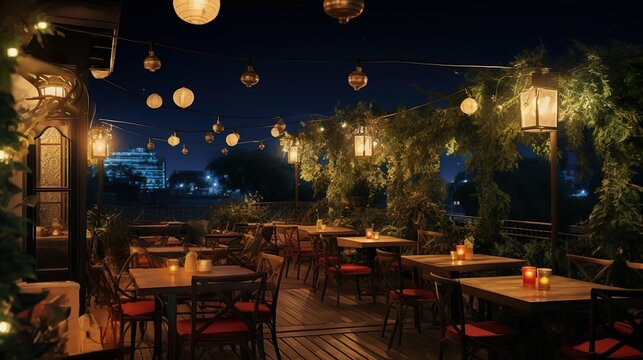 Restaurant terrace at night