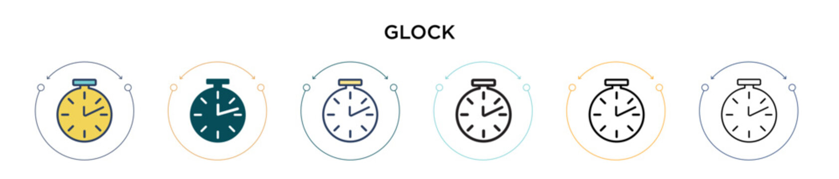 Glock icon in filled, thin line, outline and stroke style. Vector illustration of two colored and black glock vector icons designs can be used for mobile, ui, web