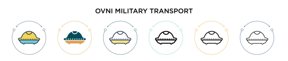 Ovni military transport icon in filled, thin line, outline and stroke style. Vector illustration of two colored and black ovni military transport vector icons designs can be used for mobile, ui, web