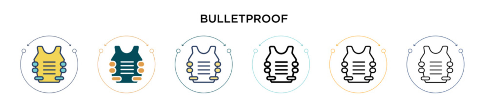 Bulletproof icon in filled, thin line, outline and stroke style. Vector illustration of two colored and black bulletproof vector icons designs can be used for mobile, ui, web