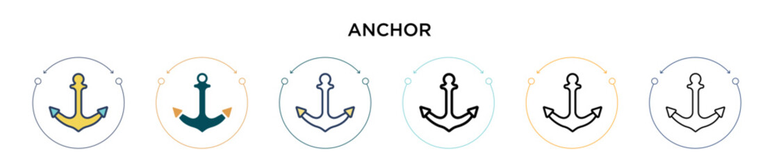 Anchor icon in filled, thin line, outline and stroke style. Vector illustration of two colored and black anchor vector icons designs can be used for mobile, ui, web © Digital Bazaar