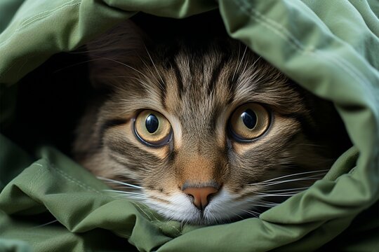 Panic stricken cat found hidden in closet Womans hand reveals its secret refuge Generative AI