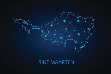 Map of Sint Maarten. Wire frame 3D mesh polygonal network line, design sphere, dot and structure. communications map of Sint Maarten. Vector Illustration EPS10.