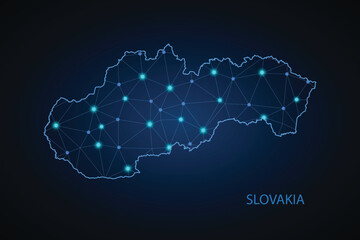 Map of Slovakia. Wire frame 3D mesh polygonal network line, design sphere, dot and structure. communications map of Slovakia. Vector Illustration EPS10.