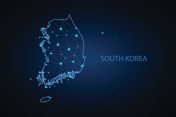 Map of South Korea. Wire frame 3D mesh polygonal network line, design sphere, dot and structure. communications map of South Korea. Vector Illustration EPS10.