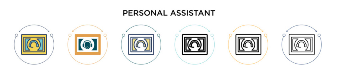 Personal assistant icon in filled, thin line, outline and stroke style. Vector illustration of two colored and black personal assistant vector icons designs can be used for mobile, ui, web