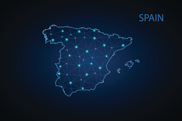 Map of Spain. Wire frame 3D mesh polygonal network line, design sphere, dot and structure. communications map of Spain. Vector Illustration EPS10.