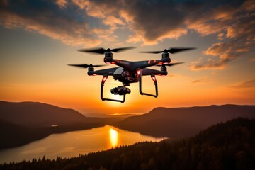 Fototapeta na wymiar Drone on sky with sunset time.