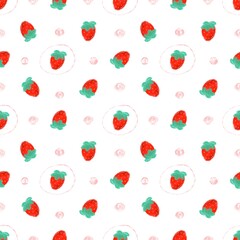 Cute girly strawberry Seamless pattern. Spring summer strawberries wallpaper. White background.