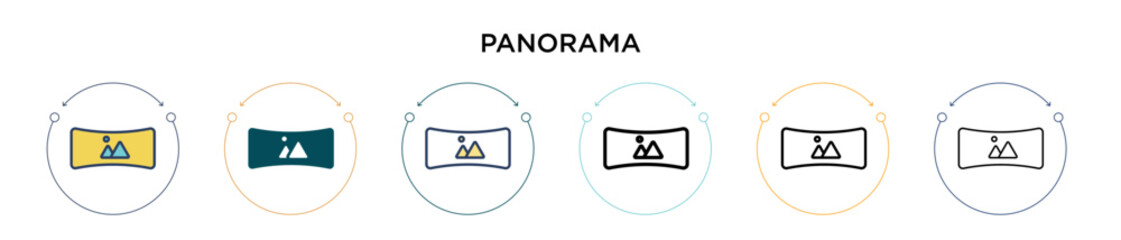 Panorama icon in filled, thin line, outline and stroke style. Vector illustration of two colored and black panorama vector icons designs can be used for mobile, ui, web