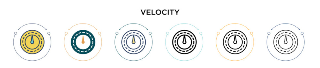 Velocity icon in filled, thin line, outline and stroke style. Vector illustration of two colored and black velocity vector icons designs can be used for mobile, ui, web - obrazy, fototapety, plakaty