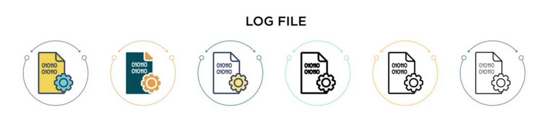 Log file icon in filled, thin line, outline and stroke style. Vector illustration of two colored and black log file vector icons designs can be used for mobile, ui, web