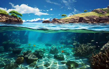 Tropical paradise island with coral reefs