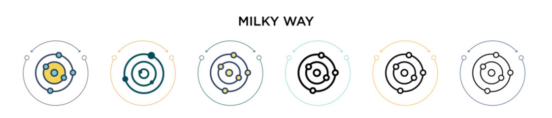 Milky way icon in filled, thin line, outline and stroke style. Vector illustration of two colored and black milky way vector icons designs can be used for mobile, ui, web
