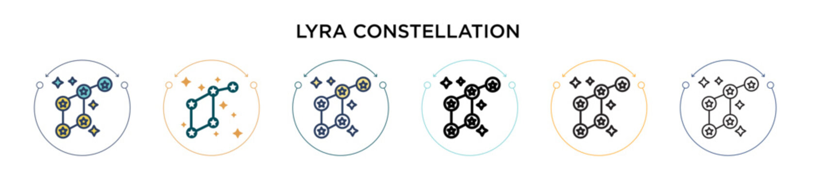 Lyra constellation icon in filled, thin line, outline and stroke style. Vector illustration of two colored and black lyra constellation vector icons designs can be used for mobile, ui, web