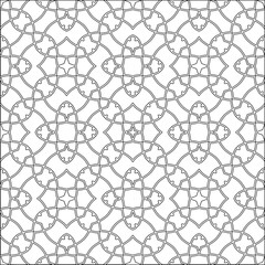 Vector pattern with symmetrical elements . Modern stylish abstract texture. Repeating geometric tiles from striped elements.Black and white pattern.