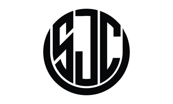 SJC shield in circle logo design vector template. lettermrk, wordmark, monogram symbol on white background.