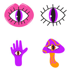 Hippie Psychedelic Character Illustration Set