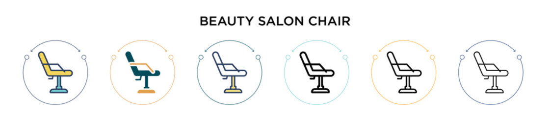 Beauty salon chair icon in filled, thin line, outline and stroke style. Vector illustration of two colored and black beauty salon chair vector icons designs can be used for mobile, ui, web