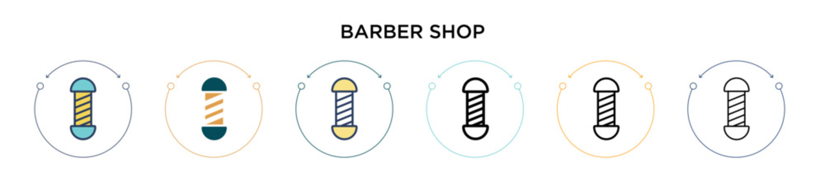 Barber shop icon in filled, thin line, outline and stroke style. Vector illustration of two colored and black barber shop vector icons designs can be used for mobile, ui, web