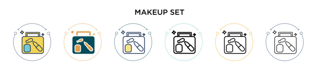 Makeup set icon in filled, thin line, outline and stroke style. Vector illustration of two colored and black makeup set vector icons designs can be used for mobile, ui, web