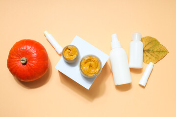 Skin care and face care concept - pumpkin cosmetic