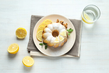 Tasty bake food concept - delicious lemon cake