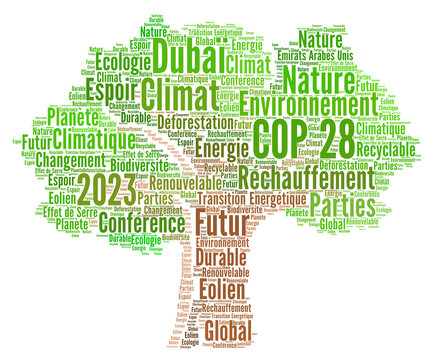 COP 28 en 2023 à Dubaï nuage de mots 