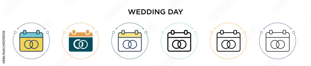 Wall mural Wedding day icon in filled, thin line, outline and stroke style. Vector illustration of two colored and black wedding day vector icons designs can be used for mobile, ui, web