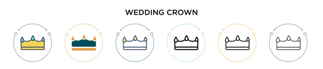 Wedding crown icon in filled, thin line, outline and stroke style. Vector illustration of two colored and black wedding crown vector icons designs can be used for mobile, ui, web