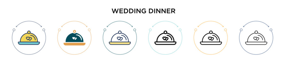 Wedding dinner icon in filled, thin line, outline and stroke style. Vector illustration of two colored and black wedding dinner vector icons designs can be used for mobile, ui, web